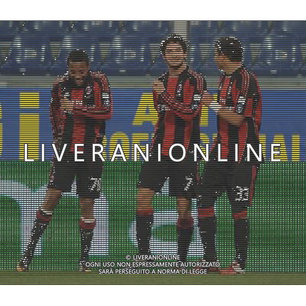 Coppa Italia TIM Cup 2010/2011 Quarti di Finale Genova - 26.01.2011 Sampdoria-Milan Nella Foto:alexandre pato esulta primo gol con un balletto insieme a robinho e thiago silva /Ph.Vitez-Ag. Aldo Liverani