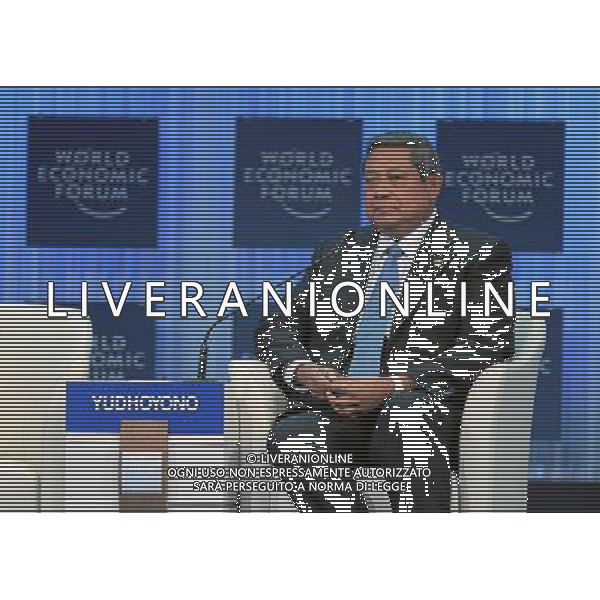 DAVOS/SWITZERLAND, 27JAN11 - Susilo Bambang Yudhoyono, President of Indonesia; Chair, 2011 ASEAN is listening while Klaus Schwab (not pictured), Founder and Executive Chairman, World Economic Forum, speaks during the session \'The Big Shift and the Imperative of 21st Century Globalism\' at the Annual Meeting 2011 of the World Economic Forum in Davos, Switzerland, January 27, 2011. World Economic Forum ©PHOTOSHOT/Agenzia Aldo Liverani Sas - ITALY ONLY - EDITORIAL USE ONLY -
