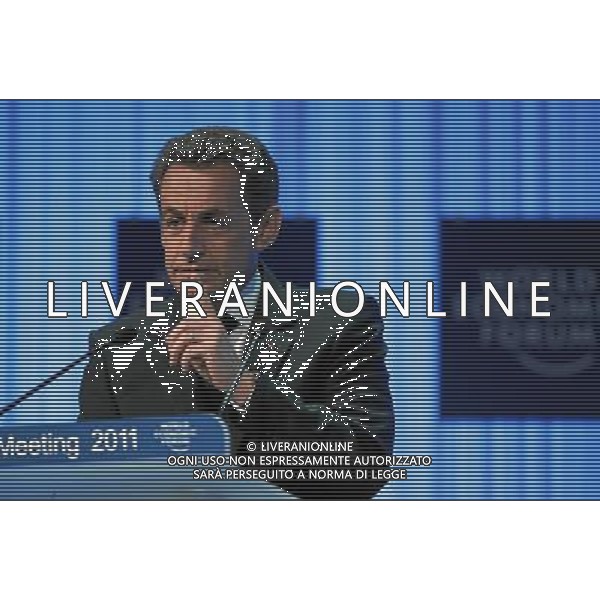 DAVOS/SWITZERLAND, 27JAN11 - Nicolas Sarkozy, President of France, gestures while speaking to the audience during the session \'Vision for the G20\' at the Annual Meeting 2011 of the World Economic Forum in Davos, Switzerland, January 27, 2011. World Economic Forum ©PHOTOSHOT/Agenzia Aldo Liverani Sas - ITALY ONLY - EDITORIAL USE ONLY -