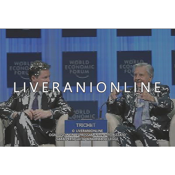 DAVOS/SWITZERLAND, 27JAN11 - Nick Clegg (L), Deputy Prime Minister of the United Kingdom, and Jean-Claude Trichet, President, European Central Bank, Frankfurt, are captured during the session \'Europe: Back to the Drawing Board?\' at the Annual Meeting 2011 of the World Economic Forum in Davos, Switzerland, January 27, 2011. World Economic Forum ©PHOTOSHOT/Agenzia Aldo Liverani Sas - ITALY ONLY - EDITORIAL USE ONLY -