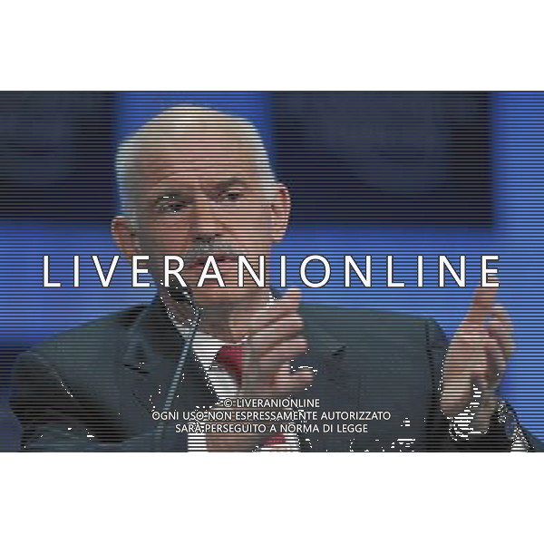 DAVOS/SWITZERLAND, 27JAN11 - George A. Papandreou, Prime Minister of Greece, gestures during the session \'Europe: Back to the Drawing Board?\' at the Annual Meeting 2011 of the World Economic Forum in Davos, Switzerland, January 27, 2011. World Economic Forum ©PHOTOSHOT/Agenzia Aldo Liverani Sas - ITALY ONLY - EDITORIAL USE ONLY -