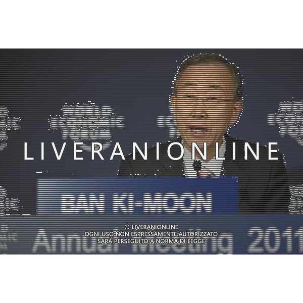 DAVOS/SWITZERLAND, 28JAN11 - Ban-Ki-moon, Secretary-General, United Nations are captured during a press conference at the congress center during the Annual Meeting 2011 of the World Economic Forum in Davos, Switzerland, January 28, 2011. World Economic Forum ©PHOTOSHOT/Agenzia Aldo Liverani Sas - ITALY ONLY - EDITORIAL USE ONLY -