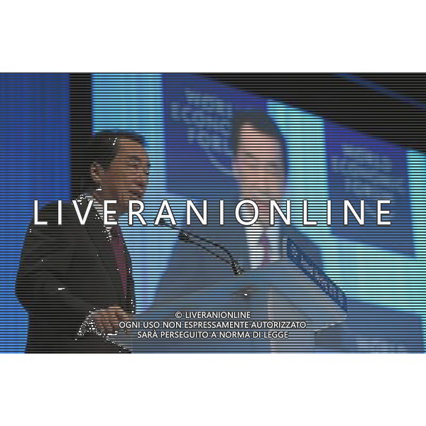 DAVOS/SWITZERLAND, 29JAN11 - Naoto Kan, Prime Minister of Japan delivers a special address during the session \'Vision for Japan\' at the Annual Meeting 2011 of the World Economic Forum in Davos, Switzerland, January 29, 2011. World Economic Forum AG. ALDO LIVERANI SAS ITALY ONLY