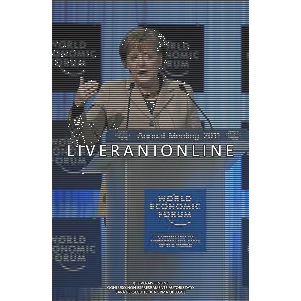 DAVOS/SWITZERLAND, 28JAN11 - Angela Merkel, Federal Chancellor of Germany, speaks during the session \'Addressing Global and European Challenges\' at the Annual Meeting 2011 of the World Economic Forum in Davos, Switzerland, January 28, 2011. World Economic Forum ©PHOTOSHOT/Agenzia Aldo Liverani Sas - ITALY ONLY - EDITORIAL USE ONLY -