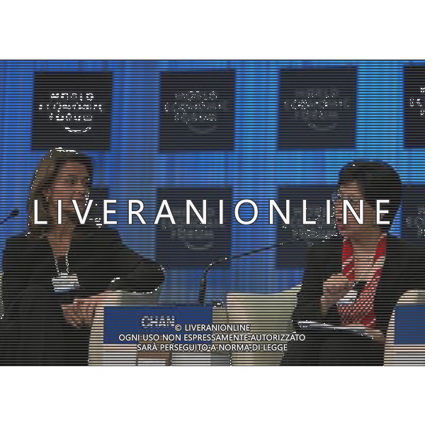 DAVOS/SWITZERLAND, 28JAN11 - Melinda French Gates (L), Co-Chair, Bill \' Melinda Gates Foundation, USA and Margaret Chan, Director-General, World Health Organization (WHO), Geneva are captured during the session \'Raising Healthy Children\' at the Annual Meeting 2011 of the World Economic Forum in Davos, Switzerland, January 28, 2011. World Economic Forum ©PHOTOSHOT/Agenzia Aldo Liverani Sas - ITALY ONLY - EDITORIAL USE ONLY -