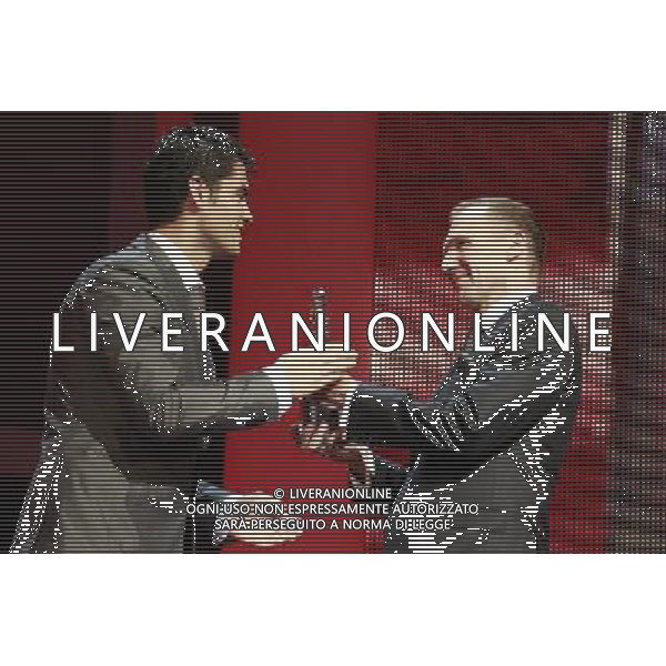 Nik Xhelilaj (Albania) receives the award from Ralph Fiennes. Europe\'s most promising young actors receive the Shooting Star awards 2011 at the Berlinale 2011, 61. Internationale Filmfestspiele Berlin / 61st Berlin International Film Festival. FESTIWAL FILMOWY W BERLINIE 2011 NAGRODY DLA MLODYCH AKTOROW FOT. FUTURE IMAGE/NEWSPIX.PL ITALY ONLY !!! --- Newspix.pl /AG ALDO LIVERANI CINEMA BERLINALE CINEMA FESTIVAL - ITALY ONLY - *** Local Caption *** .