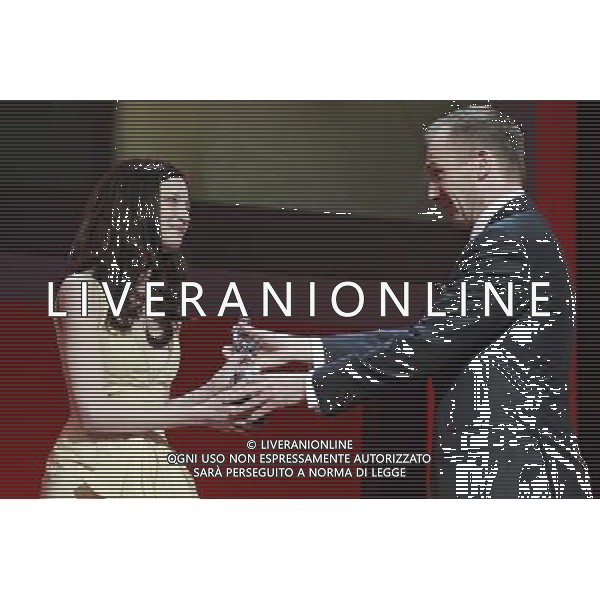 Actress Andrea Riseborough (United Kingdom) receives the award from Ralph Fiennes. Europe\'s most promising young actors receive the Shooting Star awards 2011 at the Berlinale 2011, 61. Internationale Filmfestspiele Berlin / 61st Berlin International Film Festival. FESTIWAL FILMOWY W BERLINIE 2011 NAGRODY DLA MLODYCH AKTOROW FOT. FUTURE IMAGE/NEWSPIX.PL ITALY ONLY !!! --- Newspix.pl /AG ALDO LIVERANI CINEMA BERLINALE CINEMA FESTIVAL - ITALY ONLY - *** Local Caption *** .
