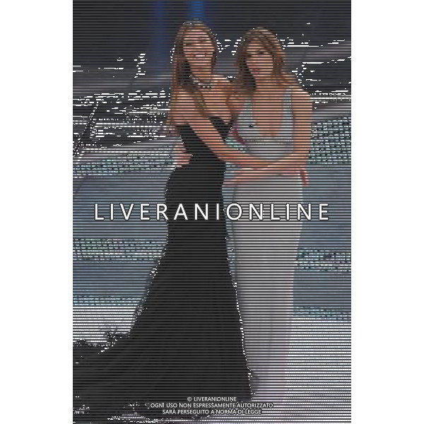 61mo Festival della canzone Italiana di Sanremo prima serata 15/02/2011 nella foto Belen Rodriguez e Elisabetta Canalis ©Gazzaniga/Agenzia Aldo Liverani Sas