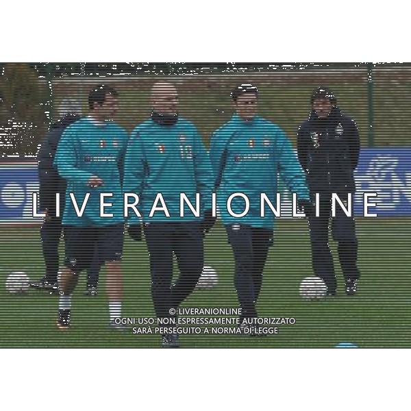 APPIANO GENTILE (CO) 22/2/2011 ALLENAMENTO INTER PER LA PARTITA DI CHAMPIONS LEAGUE CONTRO IL BAYERN MONACO NELLA FOTO DEJAN STANKOVIC ZANETTI JAVIER ESTEBAN CAMBIASSO LEONARDO FOTO ROMANO/AG ALDO LIVERANI