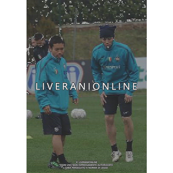 APPIANO GENTILE (CO) 22/2/2011 ALLENAMENTO INTER PER LA PARTITA DI CHAMPIONS LEAGUE CONTRO IL BAYERN MONACO NELLA FOTO YUTO NAGATOMO PAZZINI GIAMPAOLO FOTO ROMANO/AG ALDO LIVERANI
