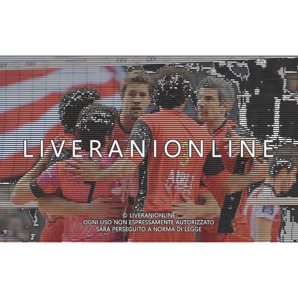 23.02.2011 - Hala Podpromie , Rzeszow . mecz o final Pucharu CEV . Asseco Resovia Rzeszow (czerwono-biale) - Sisley Treviso (czerwono-czarne) n/z. Sisley Treviso radosc . Fot. Piotr Charchula / EDYTOR.net/NEWSPIX.PL --- Newspix.pl /AG ALDO LIVERANI PALLAVOLO VOLLEY ASSECO RESOVIA - SISLEY TREVISO - ITALY ONLY - *** Local Caption *** .