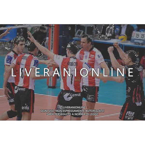 23.02.2011 RZESZOW, HALA PODPROMIE, UL. LENARTOWICZA (RZESZOW, POLAND), SIATKOWKA MEZCZYZN (MEN\'S VOLLEYBALL), POLFINAL (1/2) PUCHARU CEV (SEMI FINAL CEV CUP), MECZ ASSECO RESOVIA RZESZOW - SISLEY TREVISO (GAME ASSECO RESOVIA RZESZOW - SISLEY TREVISO) NZ MATEJ CERNIC, ALEH AKHREM, GYORGY GROZER, KRZYSZTOF IGNACZAK, RADOSC ZWYCIESTWO FOTO MICHAL STANCZYK / CYFRASPORT/NEWSPIX.PL --- Newspix.pl /AG ALDO LIVERANI PALLAVOLO VOLLEY ASSECO RESOVIA - SISLEY TREVISO - ITALY ONLY - *** Local Caption *** .