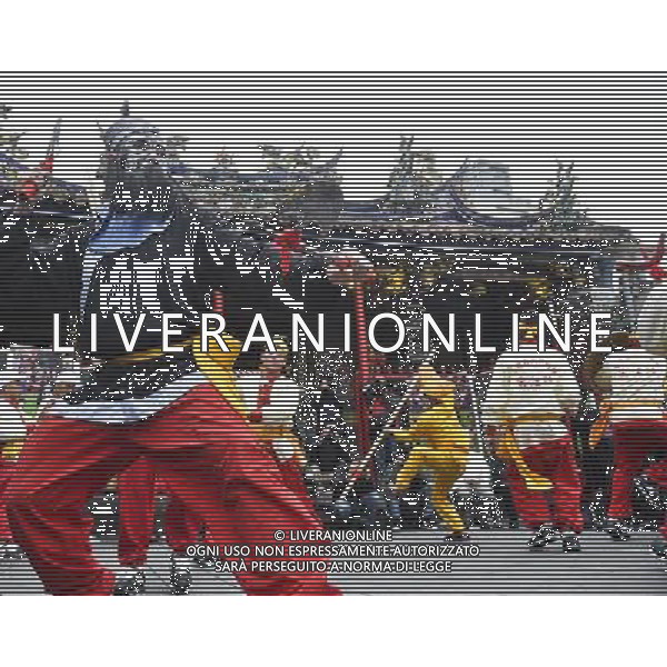 (110303) -- TAIPEI, March 3, 2011 () -- Actors perform during a news conference of \'songjiang\' martial art array, a kind of folk performance featuring the character of Chinese kungfu and traditional art, on a plaza in Taipei, southeast China\'s Taiwan, March 3, 2011. The \'songjiang\' martial art array activity, which is usually performed by 36 or 72 persons, has a history of more than 400 years. It originated in the coastal area of southeast China\'s Fujian Province. As an important festival activity of Taiwan, the folk performance will be held in Neimen of Kaohsiung of southeast China\'s Taiwan on March 12. ()(mcg) TAIPEI, 3 marzo 2011 () - Attori eseguno nel corso di una rappresentazione di matrice \'Songjiang\' ,arte marziale, una sorta di performance popolare con il personaggio di Kung Fu cinese e l\'arte tradizionale, su una piazza a Taipei, Taiwan sud-est della Cina AG. ALDO LIVERANI SAS ITALY ONLY *** Local Caption *** .