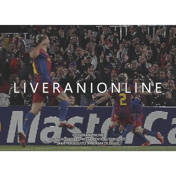 FC Barcelona\'s Javier Mascherano, Daniel Alves, Andres Iniesta and Leo Messi celebrate goal during UEFA Champions League match.March 8,2011. (ALTERPHOTOS/Acero) ©photoshot/Agenzia Aldo Liverani Sas - ITALY ONLY - FC Barcelona - Arsenal secondo turno di UEFA Champions League 16 match Camp Nou, Barcellona, Spagna, 8 marzo 2011. 