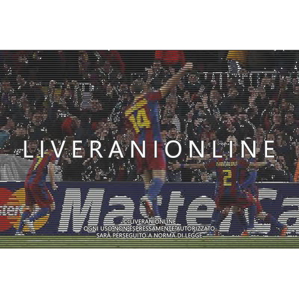 FC Barcelona\'s David Villa, Javier Mascherano, Daniel Alves, Andres Iniesta and Leo Messi celebrate goal during UEFA Champions League match.March 8,2011. (ALTERPHOTOS/Acero) ©photoshot/Agenzia Aldo Liverani Sas - ITALY ONLY - FC Barcelona - Arsenal secondo turno di UEFA Champions League 16 match Camp Nou, Barcellona, Spagna, 8 marzo 2011. 