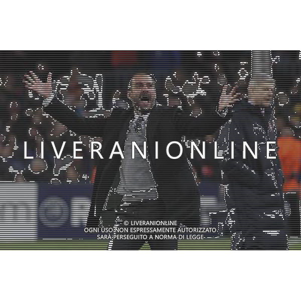 FC Barcelona\'s coach coach Pep Guardiola celebrates goal in presence of Arsenal\'s coach Arsene Wenger dejected (r) during UEFA Champions League match.March 8,2011. (ALTERPHOTOS/Acero) ©photoshot/Agenzia Aldo Liverani Sas - ITALY ONLY - FC Barcelona - Arsenal secondo turno di UEFA Champions League 16 match Camp Nou, Barcellona, Spagna, 8 marzo 2011. 