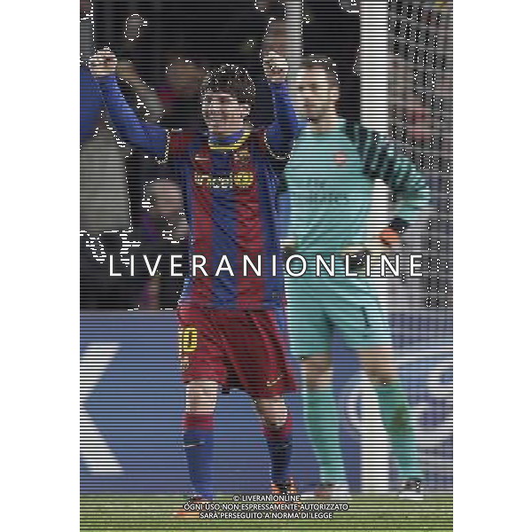 Barcelona‚s Lionel Messi celebrates his second goal against Arsenal during the UEFA Champions League second round of 16 match between Barcelona FC and Arsenal in the Nou Camp Stadium, Barcelona, Spain, 8 March 2011. ©photoshot/Agenzia Aldo Liverani Sas - ITALY ONLY - FC Barcelona - Arsenal secondo turno di UEFA Champions League 16 match Camp Nou, Barcellona, Spagna, 8 marzo 2011. 