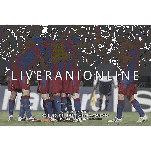 FC Barcelona\'s players celebrate goal during UEFA Champions League match.March 8,2011. Photo: Acero / Alterphotos / ALFAQUI /AG ALDO LIVERANI SAS CHAMPIONS LEAGUE BARCELLONA ARSENAL - ITALY ONLY -