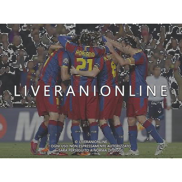 FC Barcelona\'s players celebrate goal during UEFA Champions League match.March 8,2011. Photo: Acero / Alterphotos / ALFAQUI /AG ALDO LIVERANI SAS CHAMPIONS LEAGUE BARCELLONA ARSENAL - ITALY ONLY -