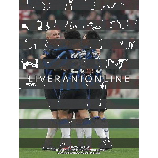 UEFA Champions League 2010/2011 Round of 16 Monaco - 15.03.2011 Bayern Monaco-Inter Nella Foto:cambiasso coutinho e nagatomo esultano /Ph.Vitez-Ag. Aldo Liverani