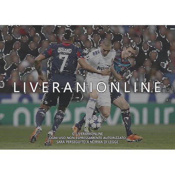 Real Madrid\'s Karim Benzema and Olimpique Lyon\'s during Champions League match in Madrid on March 16th 2011. Photo: Cid-Fuentes / Cebolla / ALFAQUI AG ALDO LIVERANI ONLY ITALY