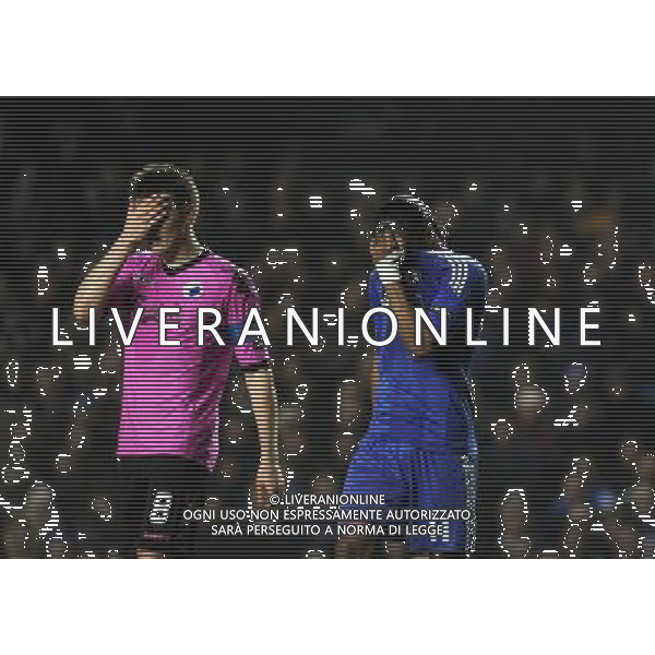 Didier Drogba from Chelsea shows his frustration with William Kvist of FC Copenhagen during the UEFA Champions League round of 16 second leg match in London, Great Britain on 16 March 2011. (FACUNDO ARRIZABALAGA) AG ALDO LIVERANI S A S ONLY ITALY
