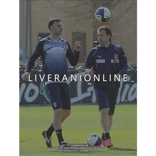 Raduno Nazionale Italiana a Coverciano Firenze - 22.03.2011 Allenamento Nella Foto:Antonio Cassano-Thiago Motta /Ph.Vitez-Ag. Aldo Liverani