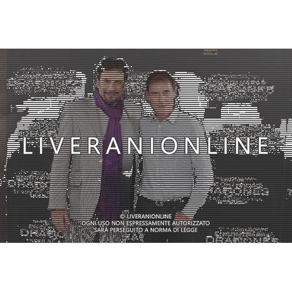 20311.MC. \'There be Dragons\' Photocall MADRID Roland JoffŽ, Charlie Cox, Wes Bentley, Olga Kurylenko, Dougray Scott, Ana Torrent, Unax Ugalde, Alfonso Bassave y los productores Ignacio G—mez Sancha y Nacho Nœ–ez. AG. ALDO LIVERANI SAS ITALY ONLY *** Local Caption *** .