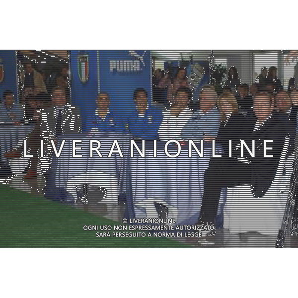 Milano Stadio Meazza di San Siro 29/03/2004 Conferenza stampa Puma-Figc presentazione nuova collezione della nazionale per Europei nella foto Marco Di vaio Bernardo Corradi Gianluigi Buffon e Giovanni Trapattoni Agenzia aldo liverani