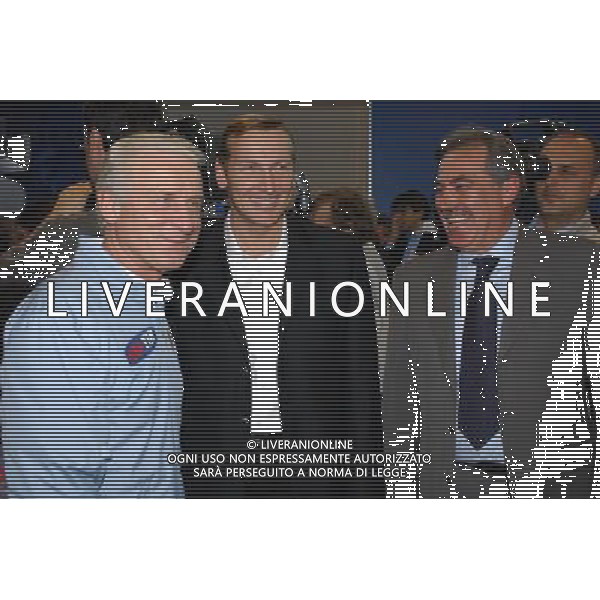 Milano Stadio Meazza di San Siro 29/03/2004 Conferenza stampa Puma-Figc presentazione nuova collezione della nazionale per Europei nella foto Giovanni Trapattoni ,JOCKEN ZEITZ (PRES PUMA MONDIALE), Fusaro Luigi puma italia Agenzia aldo liverani