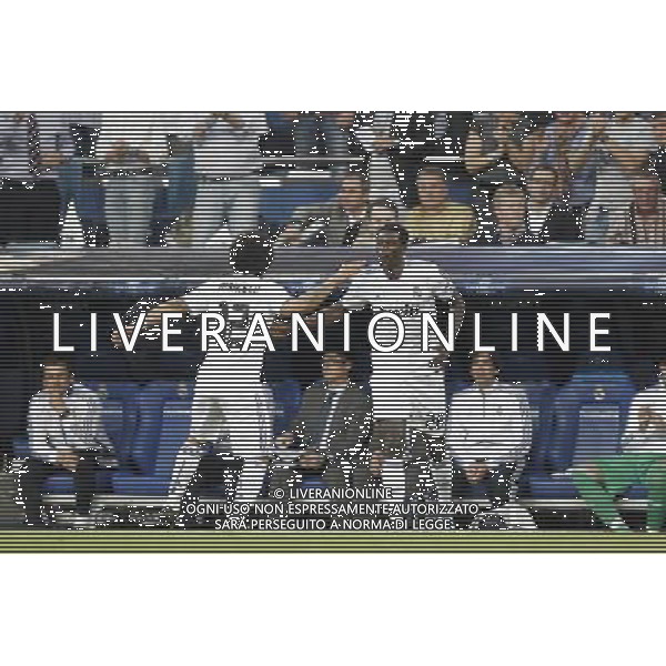 Real Madrid\'s Emanuel Adebayor scores during Champions League match on April, 5th 2011. Photo: Cesar Cebolla / ALFAQUI /AGENZIA ALDO LIVERANI SAS - ITALY ONLY - EDITORIAL USE ONLY REAL MADRID - TOTTENHAM ANDATA DEI QUARTI DI CHAMPIONS LEAGUE