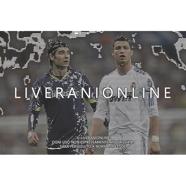 Real Madrid\'s Cristiano Ronaldo and Tottenham\'s Vedran Corluka during Champions League match on April, 5th 2011. Photo: Cesar Cebolla / ALFAQUI /AGENZIA ALDO LIVERANI SAS - ITALY ONLY - EDITORIAL USE ONLY REAL MADRID - TOTTENHAM ANDATA DEI QUARTI DI CHAMPIONS LEAGUE