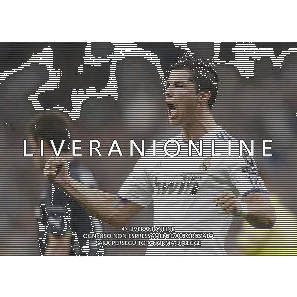 Real Madrid\'s Cristiano Ronaldo celebrates during Champions League Match. April 05, 2011. (ALTERPHOTOS/Alvaro Hernandez) MADRID 05/04/2011 4 DI FINALE CHAMPIONS LEAGUE REAL MADRID-TOTTENHAM AG ALDO LIVERANI ONLY ITALY
