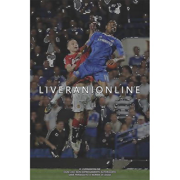 Didier Drogba and Nemanja Vidic compete for the ball during Champions League quarters final between Chelsea and Manchester United United at Stamford Bridge, London, Great Britain on 06 April 2011. /AGENZIA ALDO LIVERANI SAS - ITALY ONLY - EDITORIAL USE ONLY - CHELSEA - MANCHESTER UNITED ANDATA QUARTI DI FINALE DI CHAMPIONS LEAGUE 06/04/2011