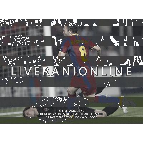 Barcelona\'s Andres Iniesta goal during Champions League match on April, 6th 2011. Photo: Cesar Cebolla / ALFAQUI /ALDO LIVERANI CHAMPIONS LEAGUE BARCELLONA - FC Shakhtar Donetsk ANDATA DEI QUARTI DI FINALE - ITALY ONLY - *** Local Caption *** .