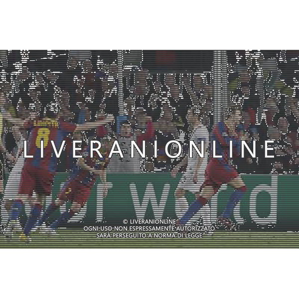 Barcelona\'s Pique goal during Champions League match on April, 6th 2011. Photo: Cesar Cebolla / ALFAQUI /ALDO LIVERANI CHAMPIONS LEAGUE BARCELLONA - FC Shakhtar Donetsk ANDATA DEI QUARTI DI FINALE - ITALY ONLY - *** Local Caption *** .