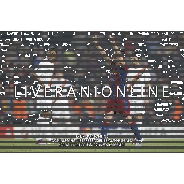 Barcelona\'s Xavi Hernandez goal during Champions League match on April, 6th 2011. Photo: Cesar Cebolla / ALFAQUI /ALDO LIVERANI CHAMPIONS LEAGUE BARCELLONA - FC Shakhtar Donetsk ANDATA DEI QUARTI DI FINALE - ITALY ONLY - *** Local Caption *** .