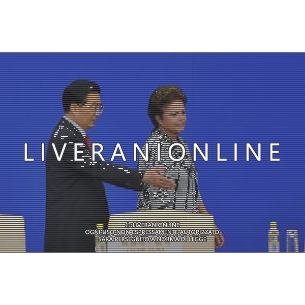 (110415) -- BOAO, April 15, 2011 () -- Chinese President Hu Jintao (L) and Brazilian President Dilma Rousseff attend the opening ceremony of the 2011 annual meeting of the Boao Forum for Asia (BFA) in Boao, south China\'s Hainan Province, April 15, 2011. (/Jiang Enyu) (zgp) Forum internazionale Boao Forum for Asia (BFA) AG. ALDO LIVERANI SAS ITALY ONLY *** Local Caption *** .
