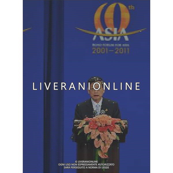BOAO, April 15, 2011 Prime Minister of the Republic of Korea (ROK) Kim Hwang sik addresses the opening ceremony of the 2011 annual meeting of the Boao Forum for Asia (BFA) in Boao, south China\'s Hainan Province, April 15, 2011. (/Guo Cheng) (zgp) Forum internazionale Boao Forum for Asia (BFA) 2011 AG. ALDO LIVERANI SAS ITALY ONLY *** Local Caption *** .
