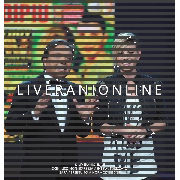 COLOGNO M.se 15/4/2011 STUDI TELEVISIVI DI MEDIASET TRASMISSIONE TELEVISIVA: -CHIAMBRETI NIGHT- NELLA FOTO PIERO CHIAMBRETTI ED EMMA MARRONE FOTO ROMANO/AG ALDO LIVERANI