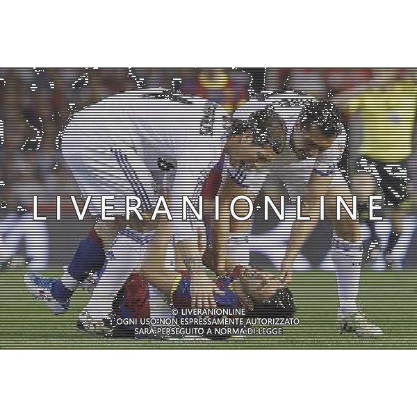 FC Barcelona\'s David Villa (c) and Real Madrid\'s Sergio Ramos (l) and Alvaro Arbeloa (r) during King\'s Cup 2001 Final match.April 20,2011. (ALTERPHOTOS/Acero) ALDO LIVERANI S A S ONLY ITALY