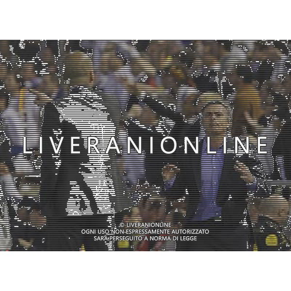 FC Barcelona\'s coach (l) coach Pep Guardiola (l) and Real Madrid\'s coach Jose Mourinho have words during King\'s Cup 2001 Final match.April 20,2011. (ALTERPHOTOS/Acero) ALDO LIVERANI S A S ONLY ITALY