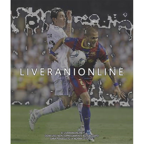 FC Barcelona\'s Daniel Alves (r) and Real Madrid\'s Angel Di Maria during King\'s Cup 2001 Final match.April 20,2011. (ALTERPHOTOS/Acero) ALDO LIVERANI S A S ONLY ITALY