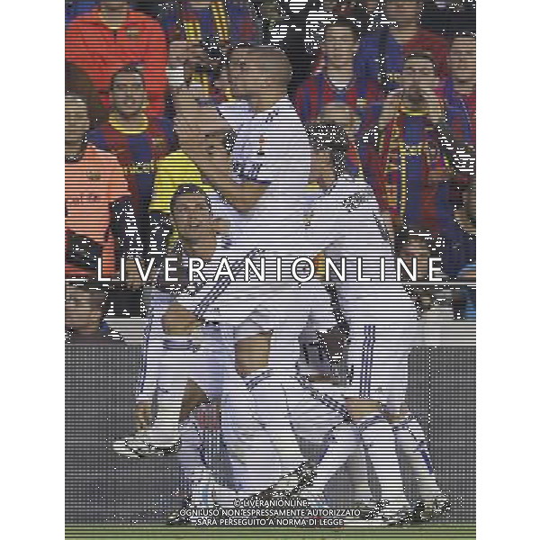 Real Madrid\'s Alvaro Arbeloa, Cristiano Ronaldo, Emmanuel Adebayor, Sergio Ramos and Pepe celebrate goal during King\'s Cup 2001 Final match.April 20,2011. (ALTERPHOTOS/Acero) ALDO LIVERANI S A S ONLY ITALY