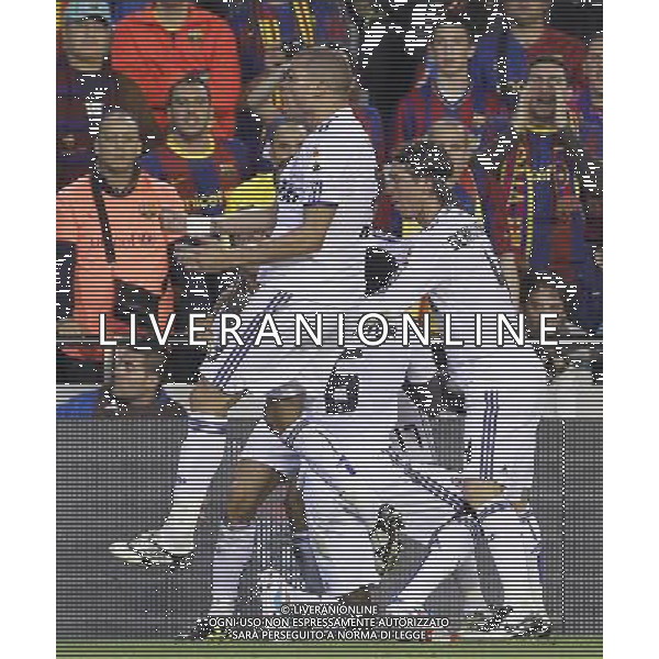 Real Madrid\'s Alvaro Arbeloa, Cristiano Ronaldo, Emmanuel Adebayor, Sergio Ramos and Pepe celebrate goal during King\'s Cup 2001 Final match.April 20,2011. (ALTERPHOTOS/Acero) ALDO LIVERANI S A S ONLY ITALY