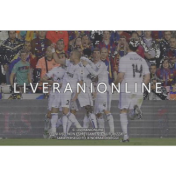 Real Madrid\'s Alvaro Arbeloa, Cristiano Ronaldo, Emmanuel Adebayor, Sergio Ramos,Xabi Alonso and Pepe celebrate goal during King\'s Cup 2001 Final match.April 20,2011. (ALTERPHOTOS/Acero) ALDO LIVERANI S A S ONLY ITALY