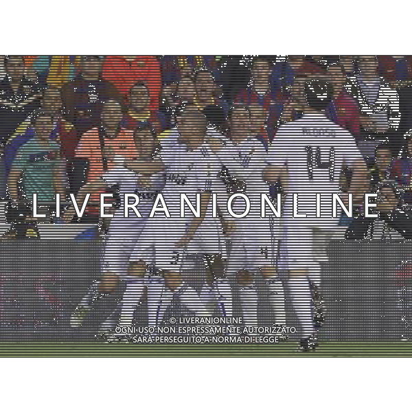 Real Madrid\'s Alvaro Arbeloa, Cristiano Ronaldo, Emmanuel Adebayor, Sergio Ramos,Xabi Alonso and Pepe celebrate goal during King\'s Cup 2001 Final match.April 20,2011. (ALTERPHOTOS/Acero) ALDO LIVERANI S A S ONLY ITALY
