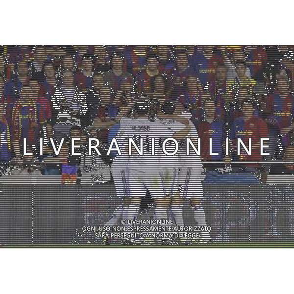 Real Madrid\'s players celebrate goal during King\'s Cup 2001 Final match.April 20,2011. (ALTERPHOTOS/Acero) ALDO LIVERANI S A S ONLY ITALY