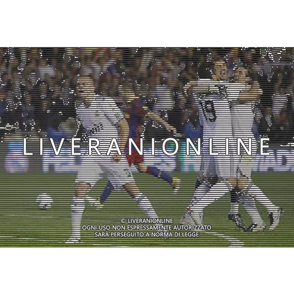 Real Madrid\'s Pepe, Ezequiel Garay, Iker Casillas and Sergio Ramos celebrate the victory during King\'s Cup 2001 Final match.April 20,2011. (ALTERPHOTOS/Acero) ALDO LIVERANI S A S ONLY ITALY