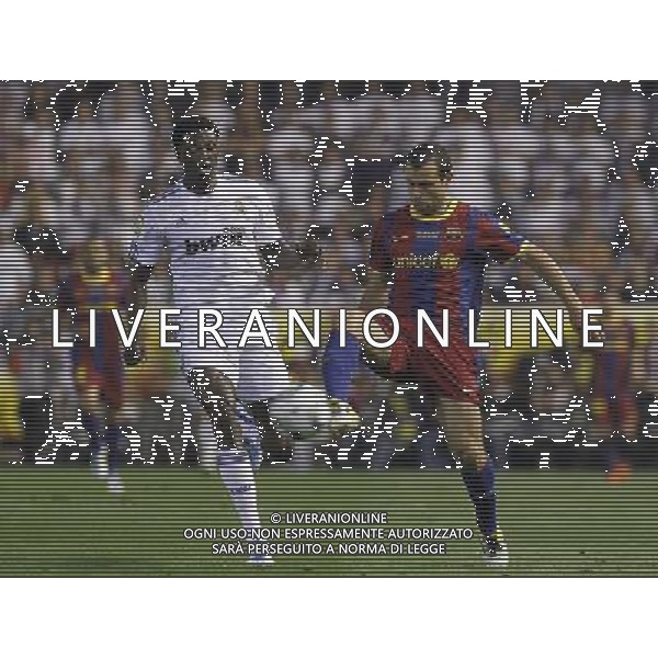 FC Barcelona\'s Javier Mascherano (r) and Real Madrid\'s Emmanuel Adebayor during King\'s Cup 2001 Final match.April 20,2011. (ALTERPHOTOS/Acero) ALDO LIVERANI S A S ONLY ITALY